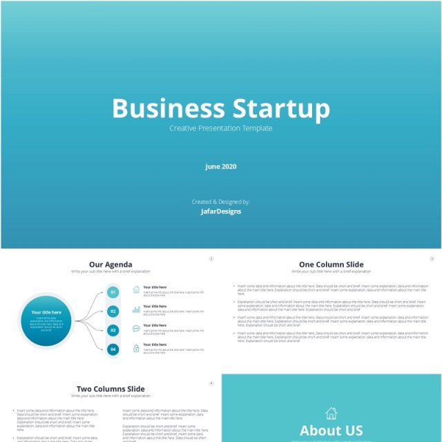 青色创业公司信息图PPT模板Turquoise Business Startup PowerPoint