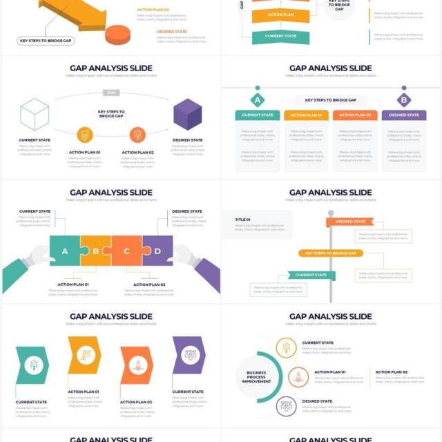 扁平风差距差异分析缺口分析PPT信息图形素材Gap Analysis Powerpoint Infographics