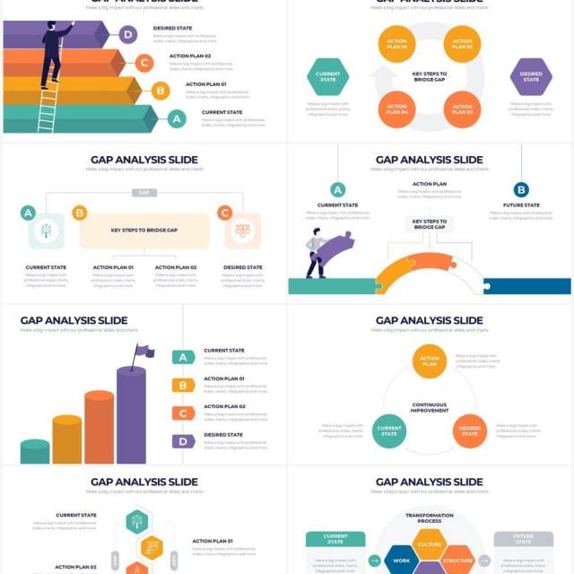 扁平风差距差异分析缺口分析PPT信息图形素材Gap Analysis Powerpoint Infographics