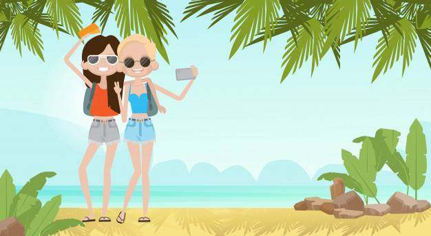 谈两个女孩在夏天海滩上的自拍照