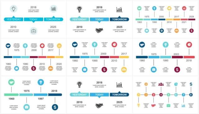 多样化时间线发展时间轴PPT素材模板Timelines
