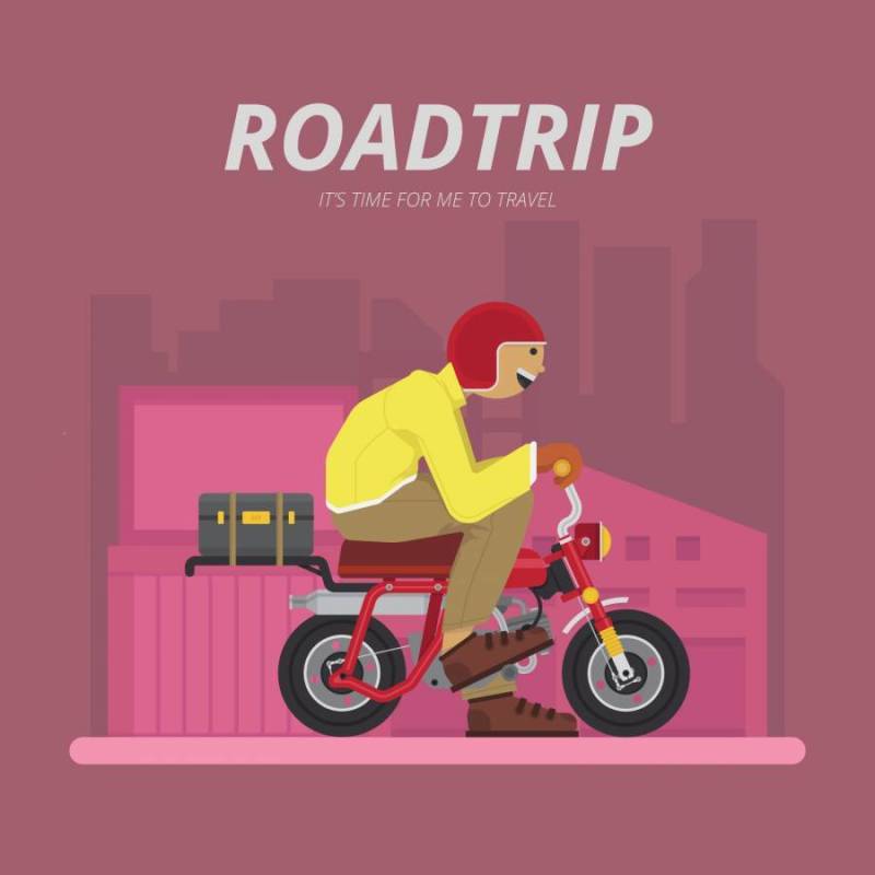 由摩托车插图的公路旅行