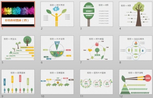 11张植物元素扁平彩色ppt图表