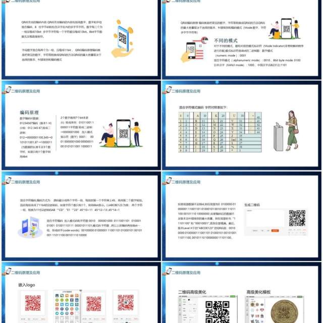 蓝色二维码基础编码原理及生成方式应用动态PPT模板 蓝色二维码基础编码原理及生成方式应用动态PPT模板
