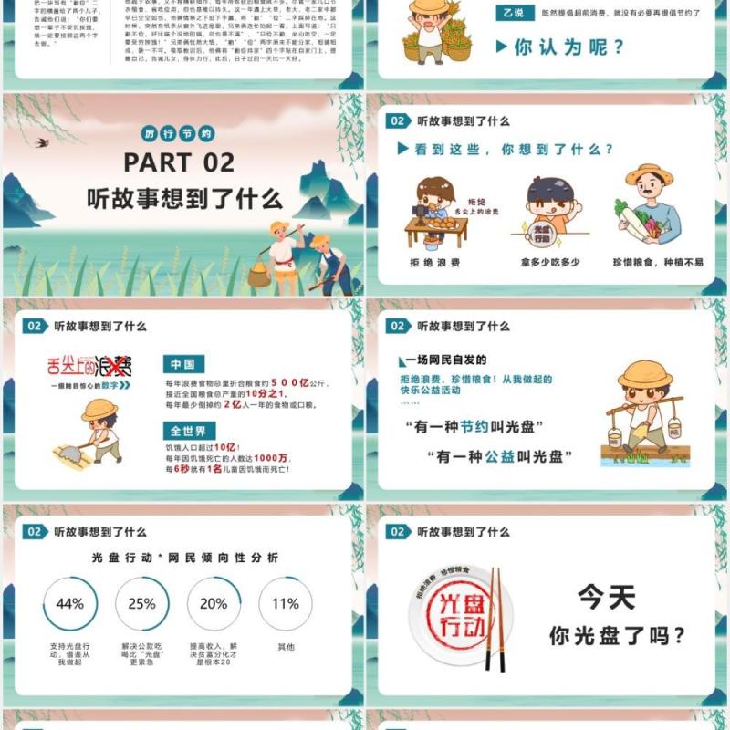 卡通厉行节约光盘行动主题教育课件PPT模版