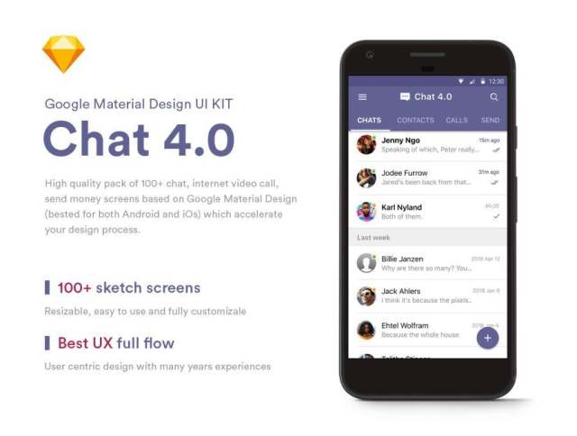 100+完成设计屏幕,用于聊天,社交网络和汇款。,聊天4.0 Material UI KIT 100+完成设计屏幕,用于聊天,社交网络和汇款。,聊天4.0 Material UI KIT