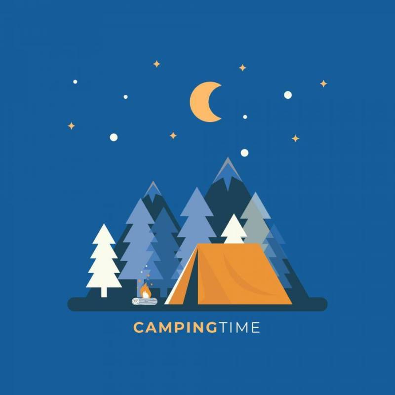 晚上野营的平面设计矢量