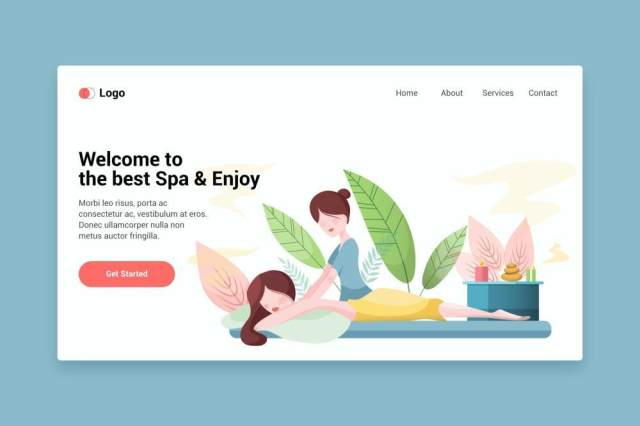 美容spa平面网页模板登陆页面EPS插画素材Beauty spa flat web template for Landing page