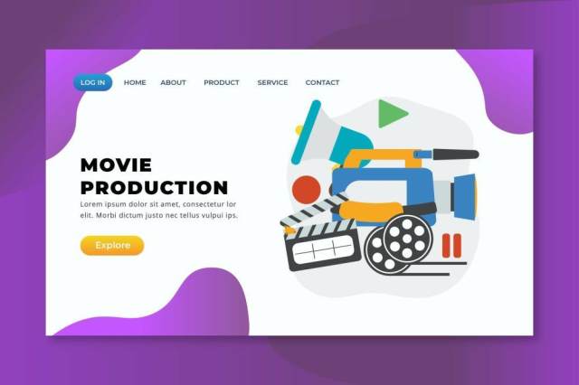 电影制作psd xd ai矢量登录页UI界面插画设计movie production psd xd ai vector landing page