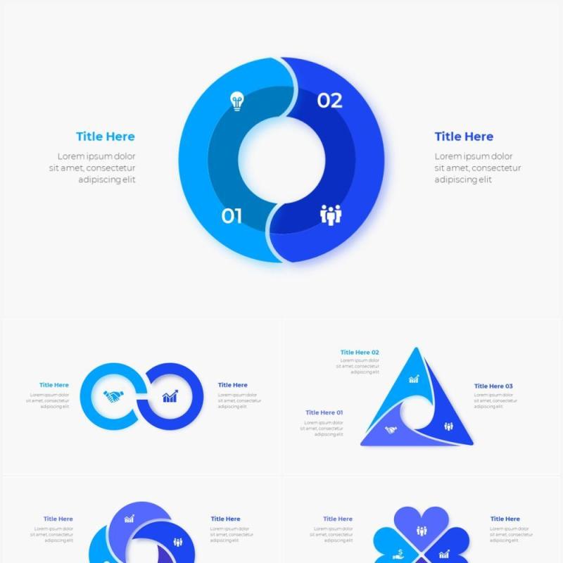 蓝色圆形循环关系时间轴PPT信息图表素材Infographic Blue