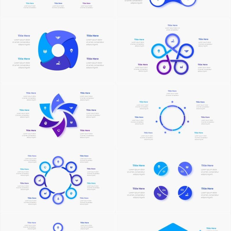 蓝色圆形循环关系时间轴PPT信息图表素材Infographic Blue