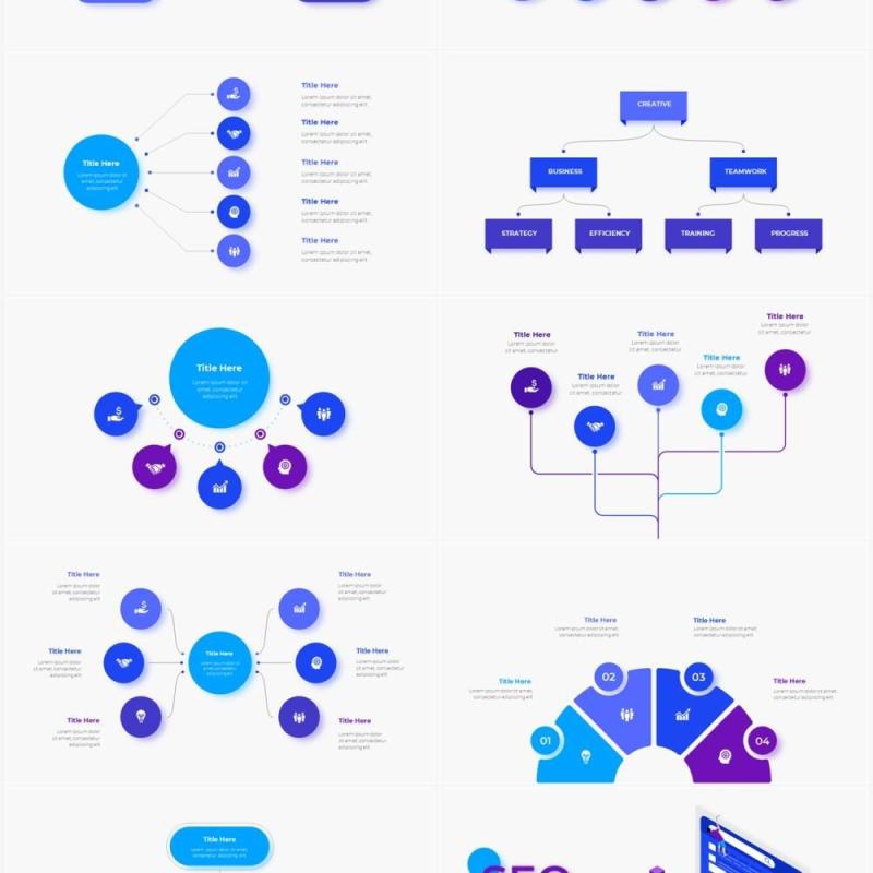 蓝色圆形循环关系时间轴PPT信息图表素材Infographic Blue