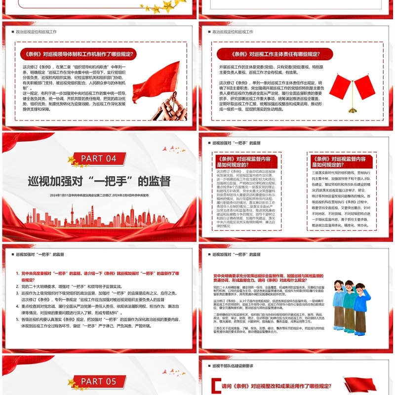 红色简约中国共产党巡视工作条例PPT模板