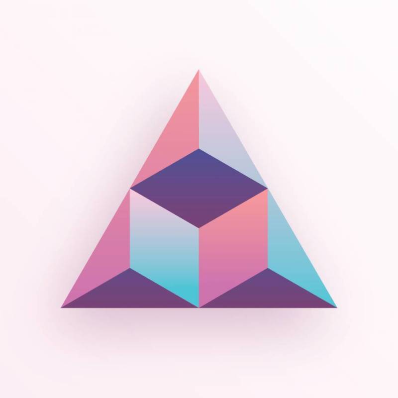蜡笔彩色渐变3D几何三角形六角形多维数据集