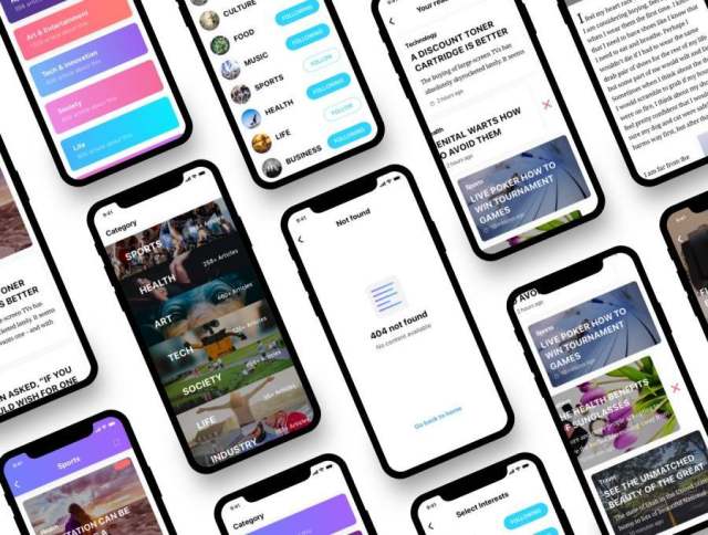 专为iPhone X上的任何文章，博客和新闻相关应用而设计。新闻iOS UI套件