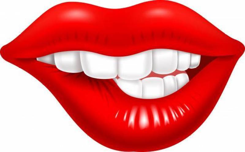 Cartoon female sexy red lips isolated on white background