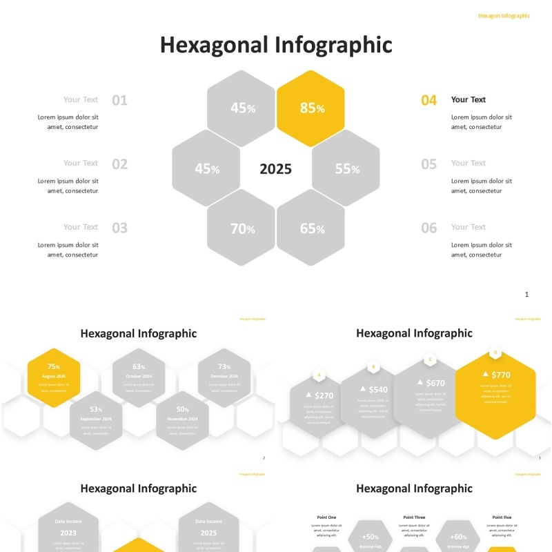 灰色系六角形商业信息图ppt素材