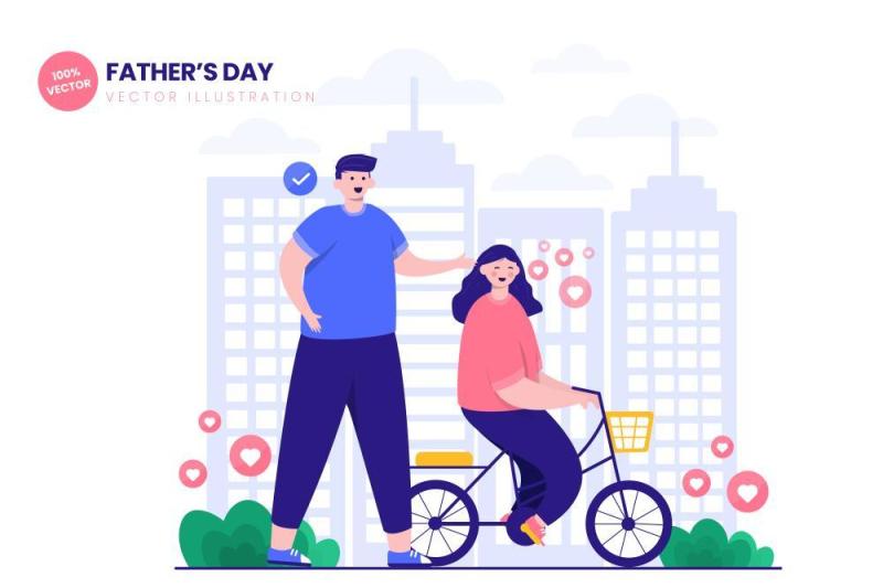 父亲节快乐平面矢量图AI人物插画设计素材Happy Fathers Day Flat Vector Illustration