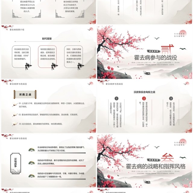 灰色中国风爱国民族英雄霍去病人物介绍PPT模板 灰色中国风爱国民族英雄霍去病人物介绍PPT模板
