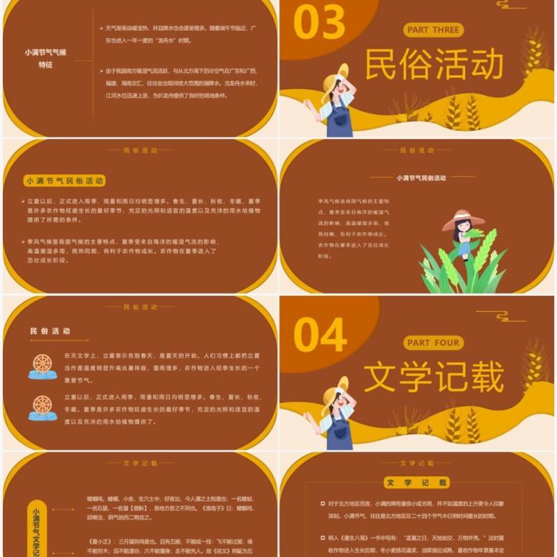 黄色剪纸风传统节气之小满介绍PPT模板