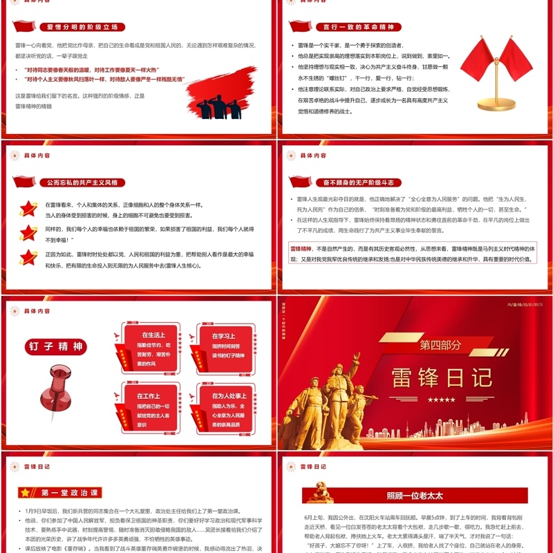 红色弘扬雷锋精神让青春在奉献中绽放PPT模板