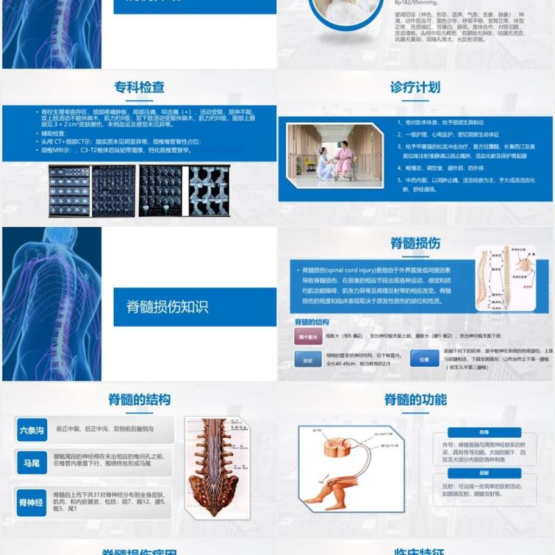 蓝色医院医疗医生脊髓损伤护理查房培训课件PPT模板