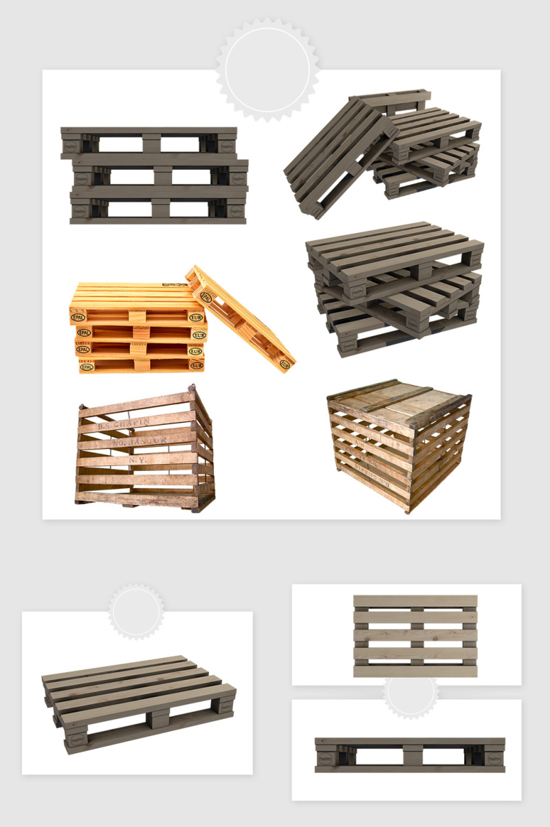 高清免抠大木箱板条箱素材