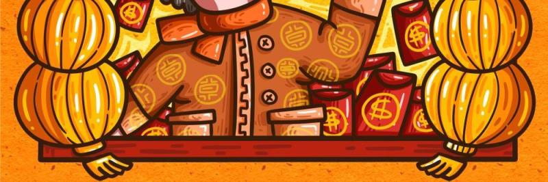 卡通手绘民国风新年春节年货节插画PSD大字报素材69