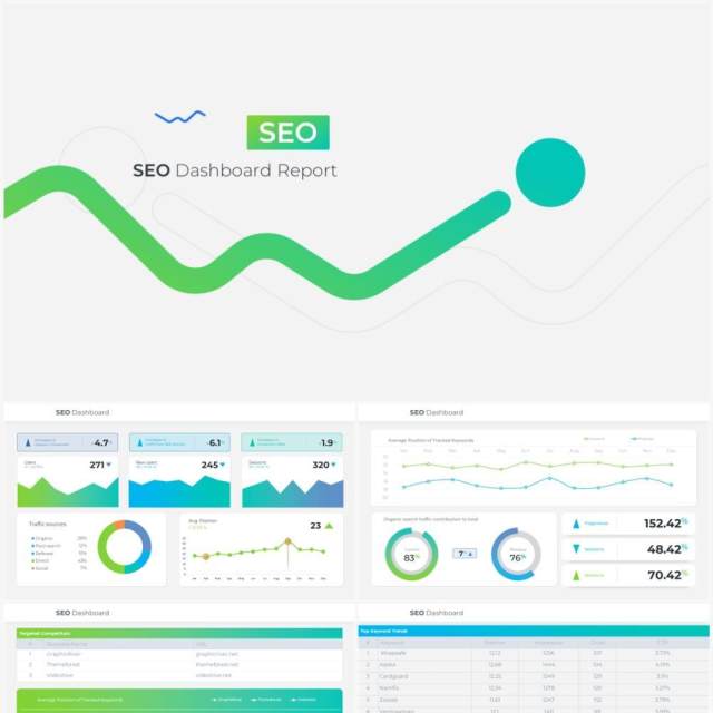 绿色简约互联网SEO仪表盘数据分析可视化PPT模板素材