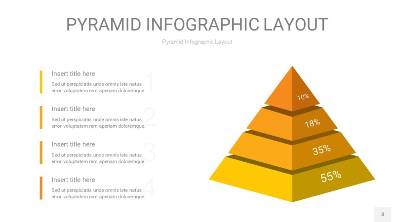 渐变黄色3D金字塔PPT信息图表3