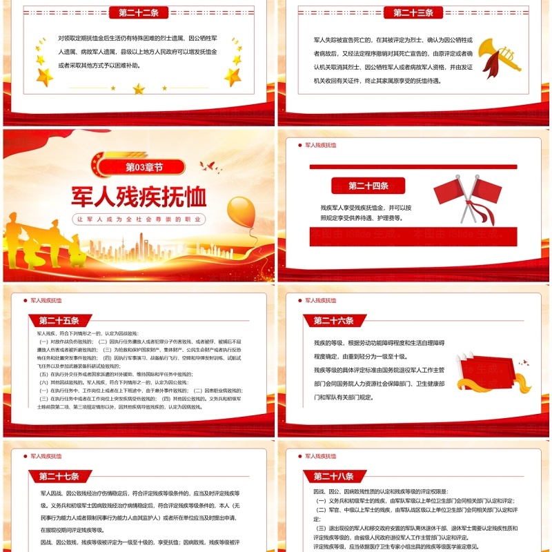 红色党政风军人抚恤优待条例PPT模板
