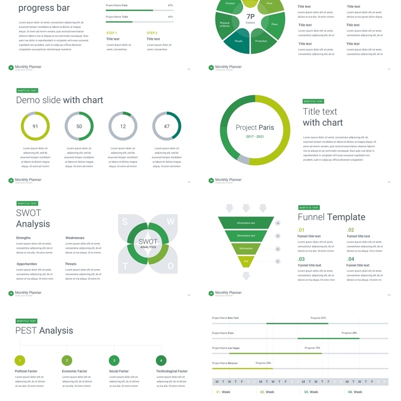 绿色月度计划规划工作汇报PPT动态模板可插图Monthly Planner animation