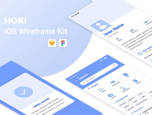 适用于iOS和Android的80+ Beautiful Screens线框套件，Hoki Mobile线框套件