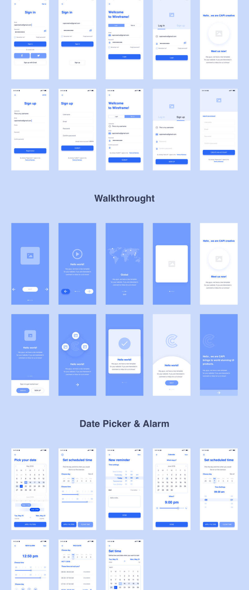 适用于iOS和Android的80+ Beautiful Screens线框套件，Hoki Mobile线框套件