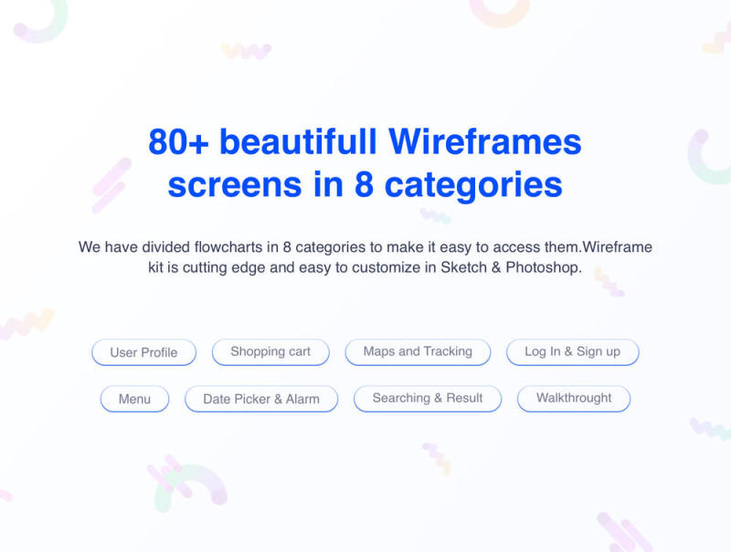 适用于iOS和Android的80+ Beautiful Screens线框套件，Hoki Mobile线框套件