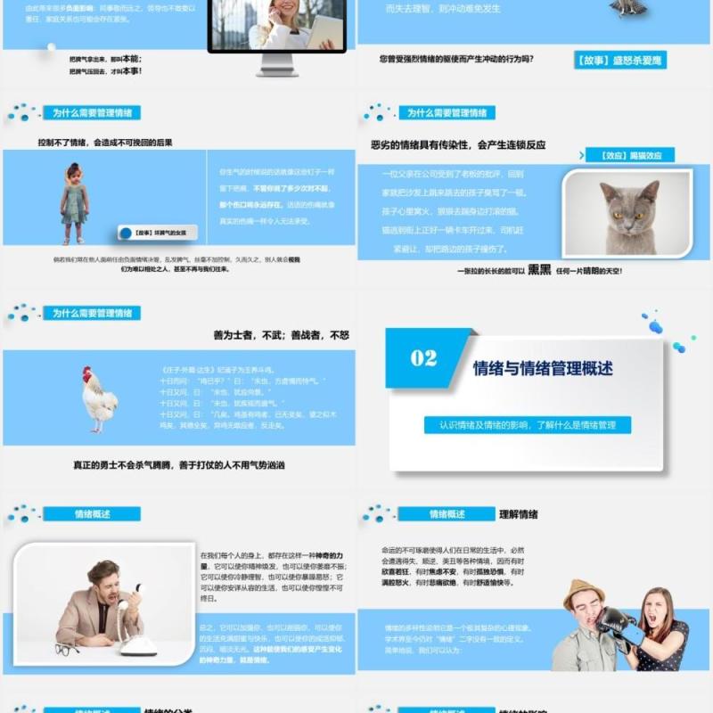 蓝色简约情绪管理指南企业员工培训课件PPT模板