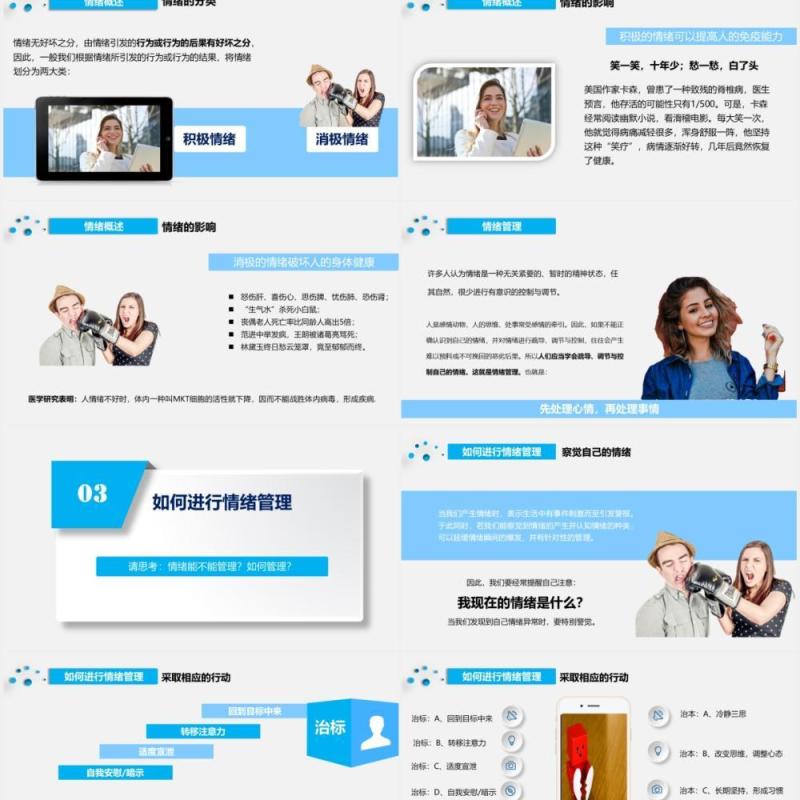 蓝色简约情绪管理指南企业员工培训课件PPT模板