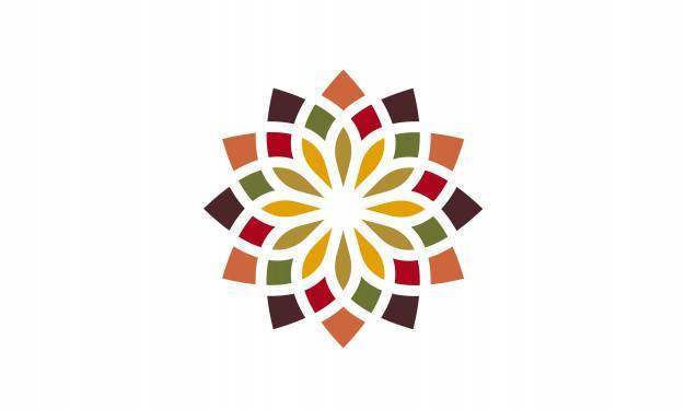 传统的亚洲多彩花卉图案标志设计