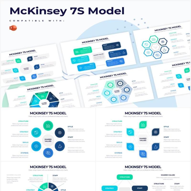 企业组织结构麦肯锡7S模型PPT信息图形素材McKinsey 7S Model Powerpoint Infographics