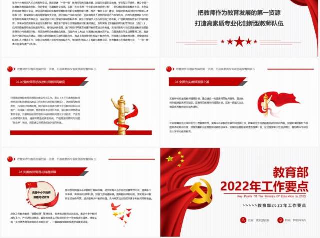 红色简约教育部2022年工作要点PPT模板 红色简约教育部2022年工作要点PPT模板