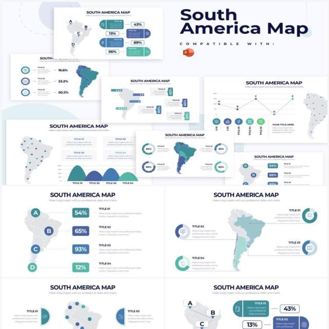 浅色系南美地图PPT信息图形素材South America Map Powerpoint Infographics