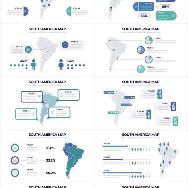 浅色系南美地图PPT信息图形素材South America Map Powerpoint Infographics