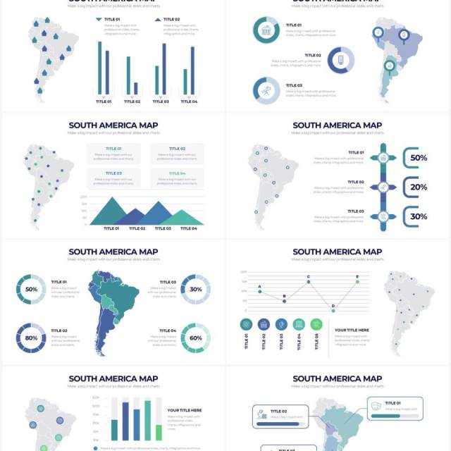 浅色系南美地图PPT信息图形素材South America Map Powerpoint Infographics