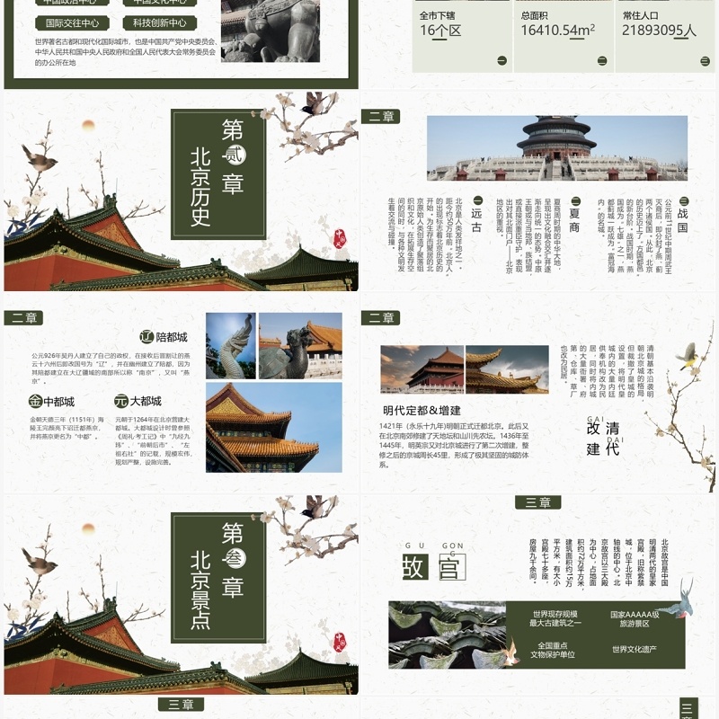 绿色中国风北京旅游攻略PPT模板