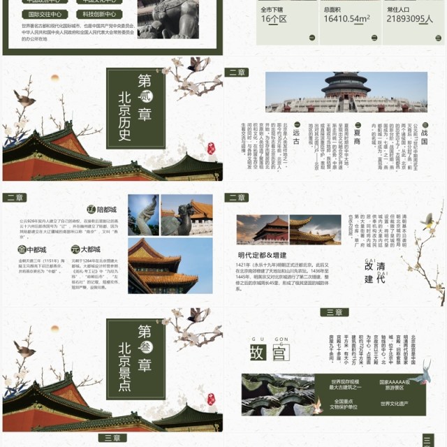 绿色中国风北京旅游攻略PPT模板