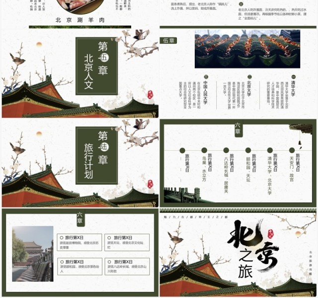 绿色中国风北京旅游攻略PPT模板 绿色中国风北京旅游攻略PPT模板