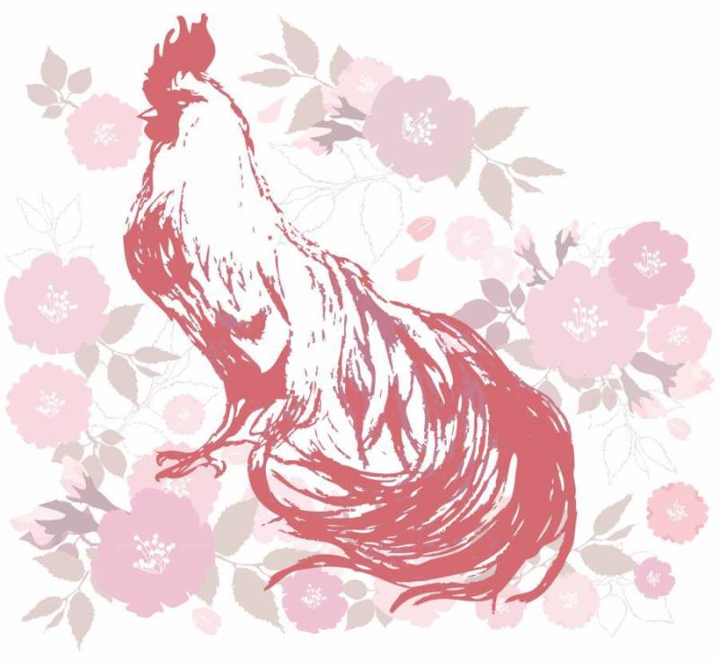 鸡樱花樱花鸡公鸡新年卡插入切