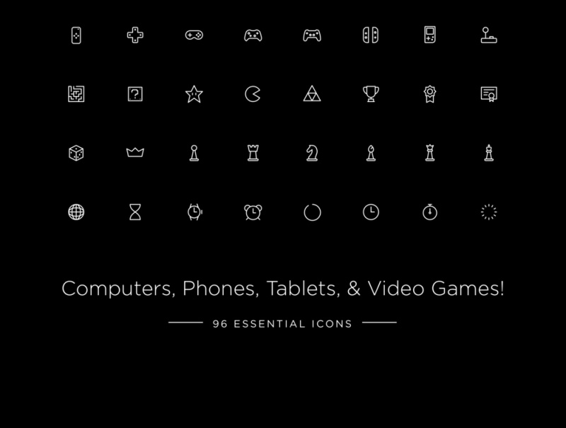 96个图标适用于计算机，手机，平板电脑和视频游戏！，设备和游戏图标