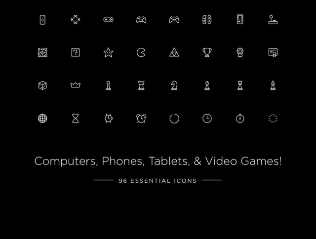 96个图标适用于计算机，手机，平板电脑和视频游戏！，设备和游戏图标