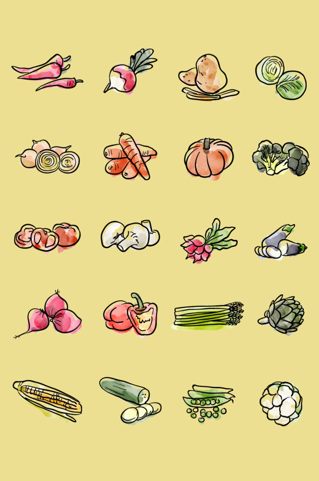 手绘蔬菜图标设计素材